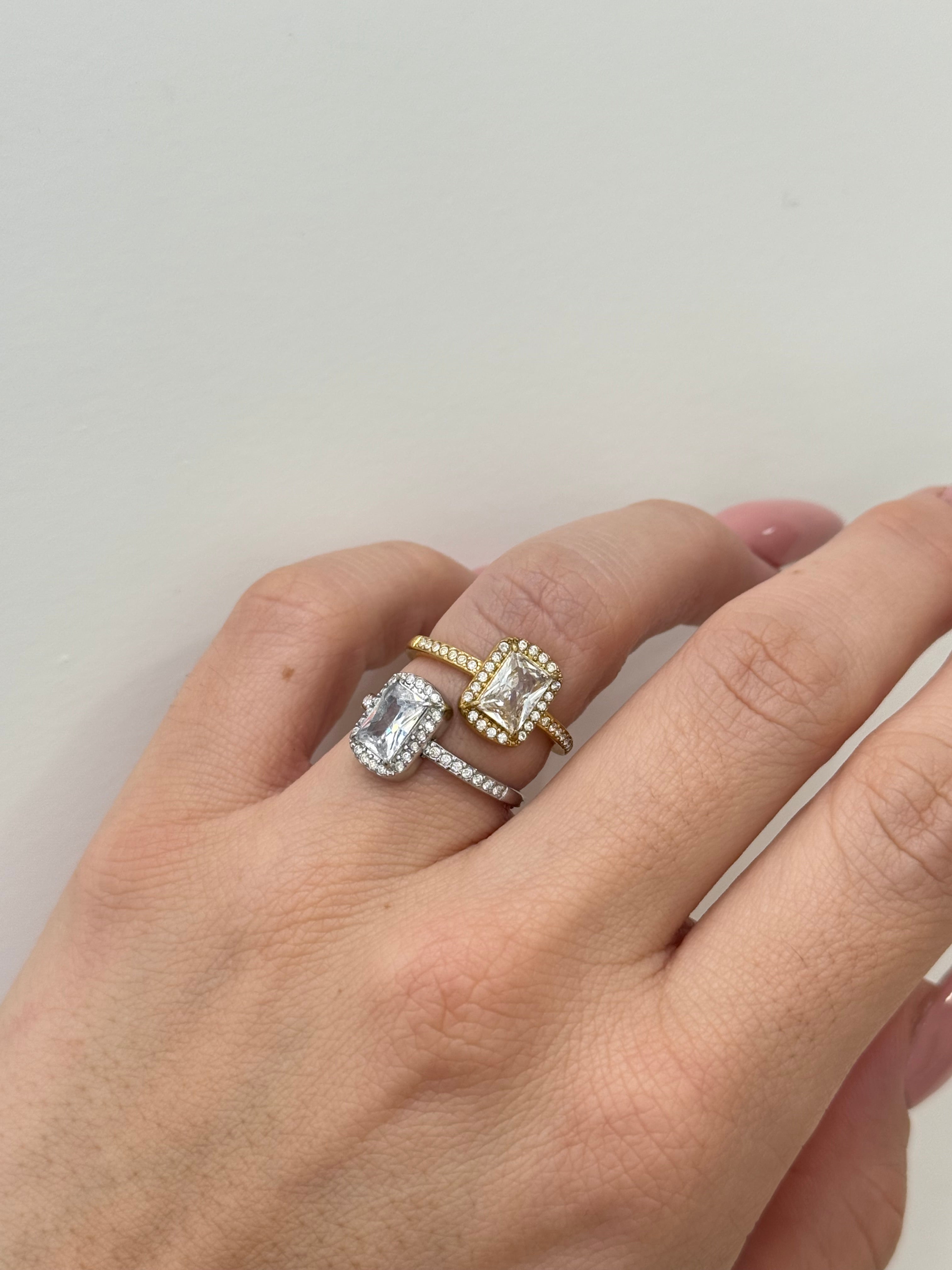 Anello ottagonale strass inossidabile