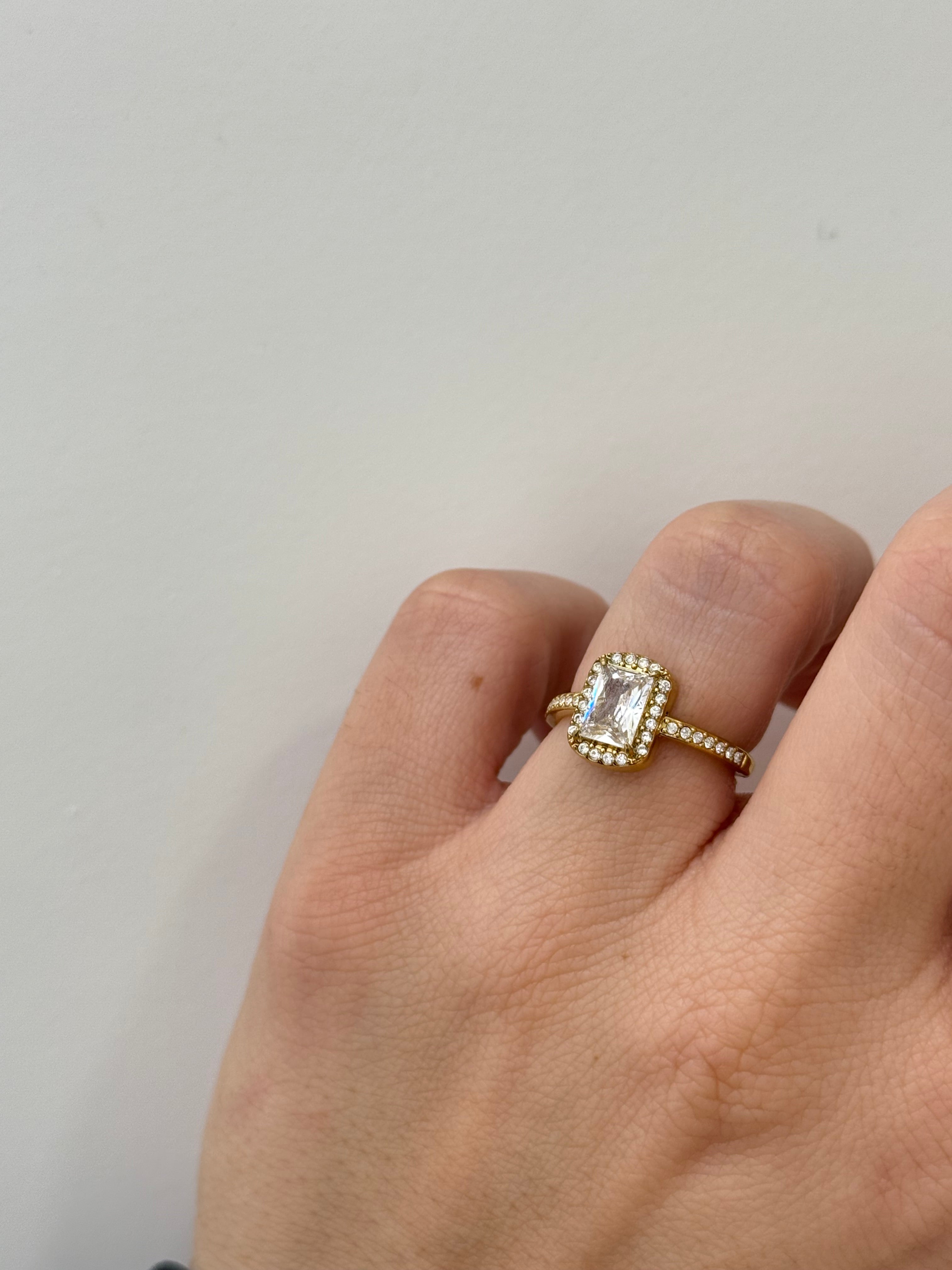 Anello ottagonale strass inossidabile